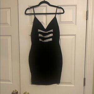 Elegant Black Dress with Silver sequined Accents